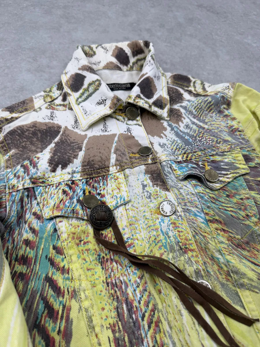 SS2004 Roberto Cavalli Yellow Psycho Feather Cropped Jacket iOwooFg 12