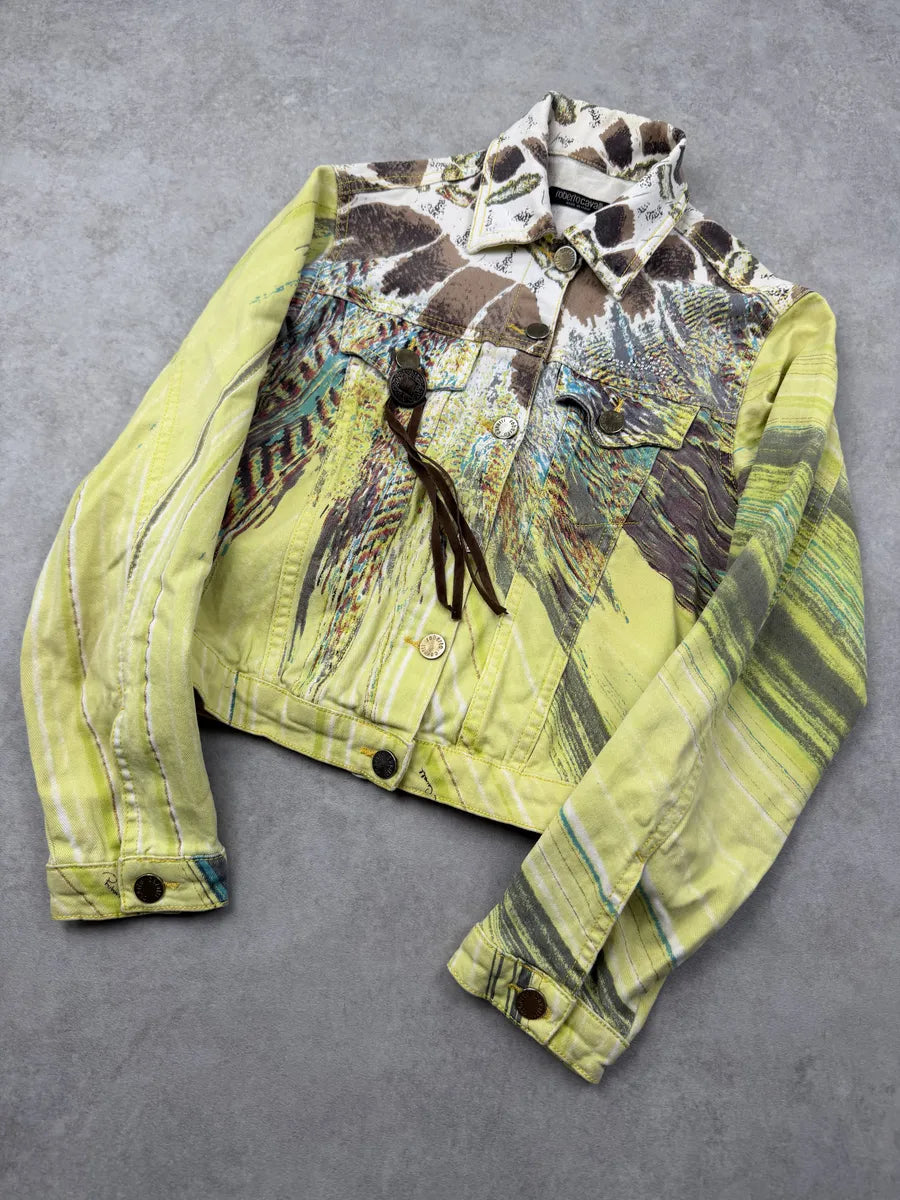 SS2004 Roberto Cavalli Yellow Psycho Feather Cropped Jacket iOwooFg 4