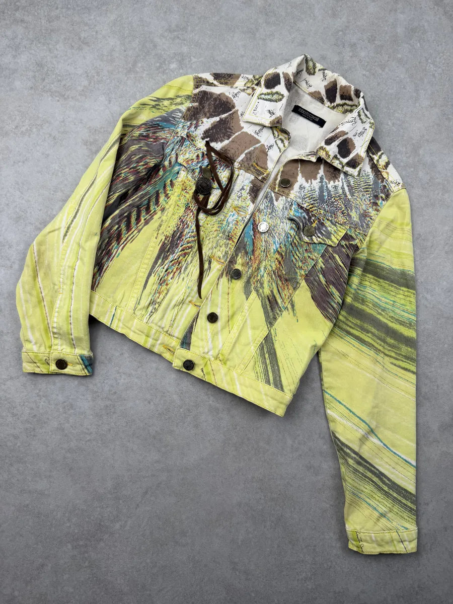 SS2004 Roberto Cavalli Yellow Psycho Feather Cropped Jacket iOwooFg 5