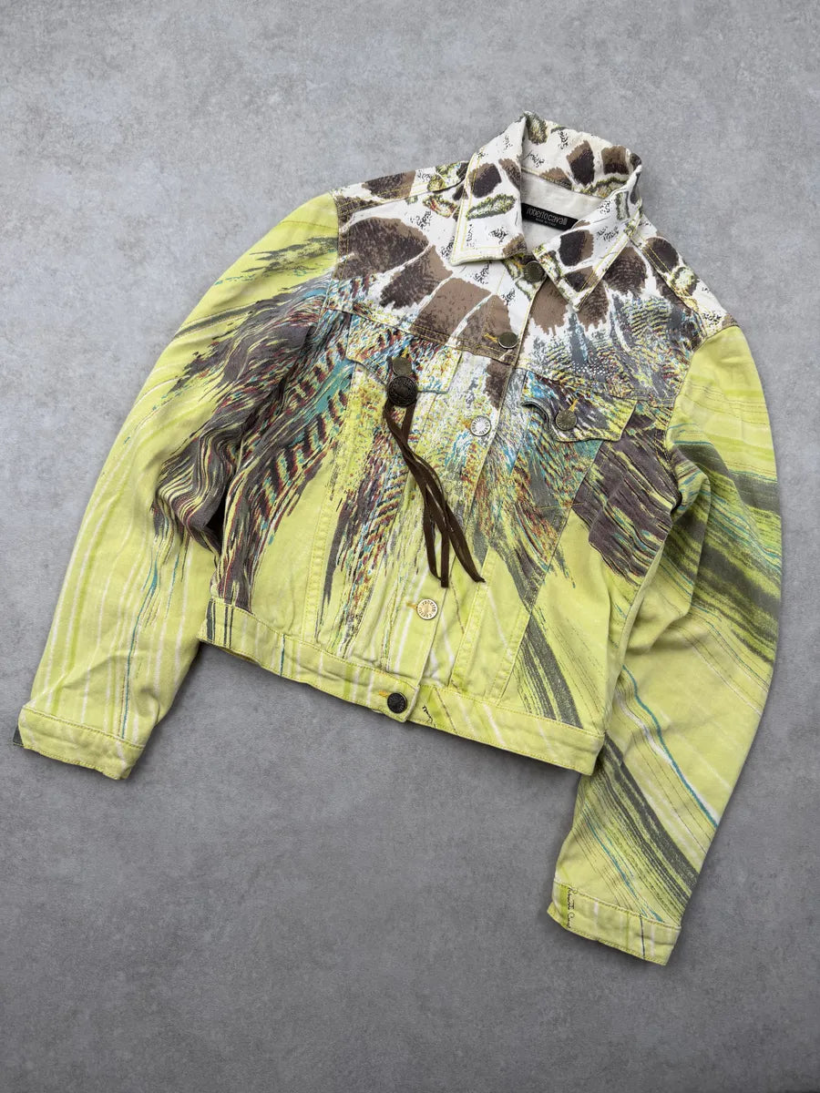 SS2004 Roberto Cavalli Yellow Psycho Feather Cropped Jacket iOwooFg 8