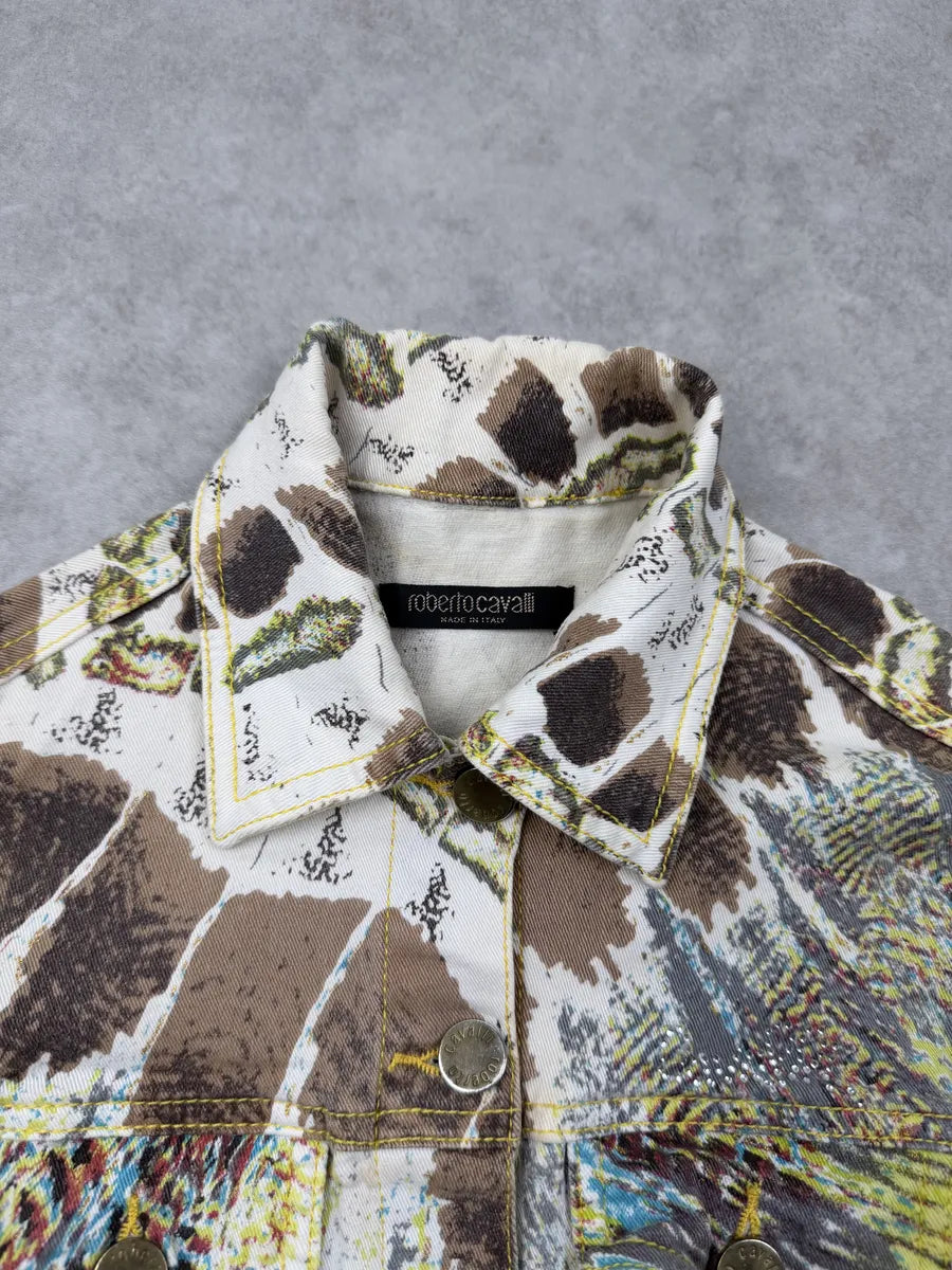 SS2004 Roberto Cavalli Yellow Psycho Feather Cropped Jacket iOwooFg 9