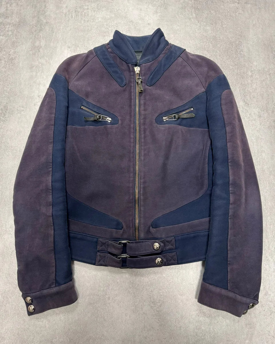 SS2004 Versace Pro Navy & Purple Biker Jacket (S) YuwiTnu 0