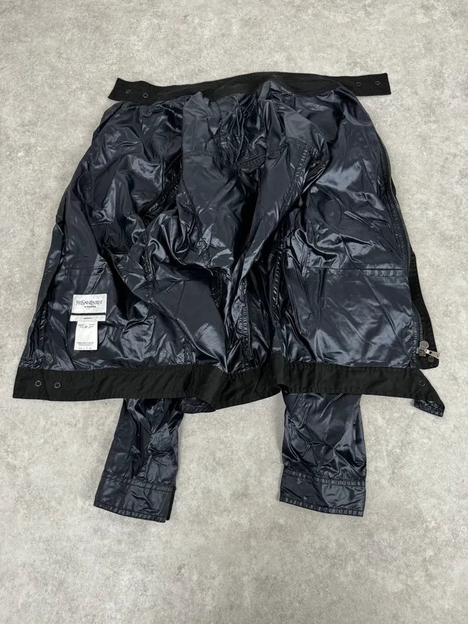 SS2004 Yves Saint Laurent Navy Shiny Cargo Jacket OYPcDTa 7