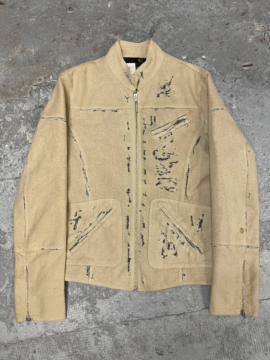 SS2005 Cavalli Apocalyptic Beige Denim Jacket (M) aJNPMTN 0