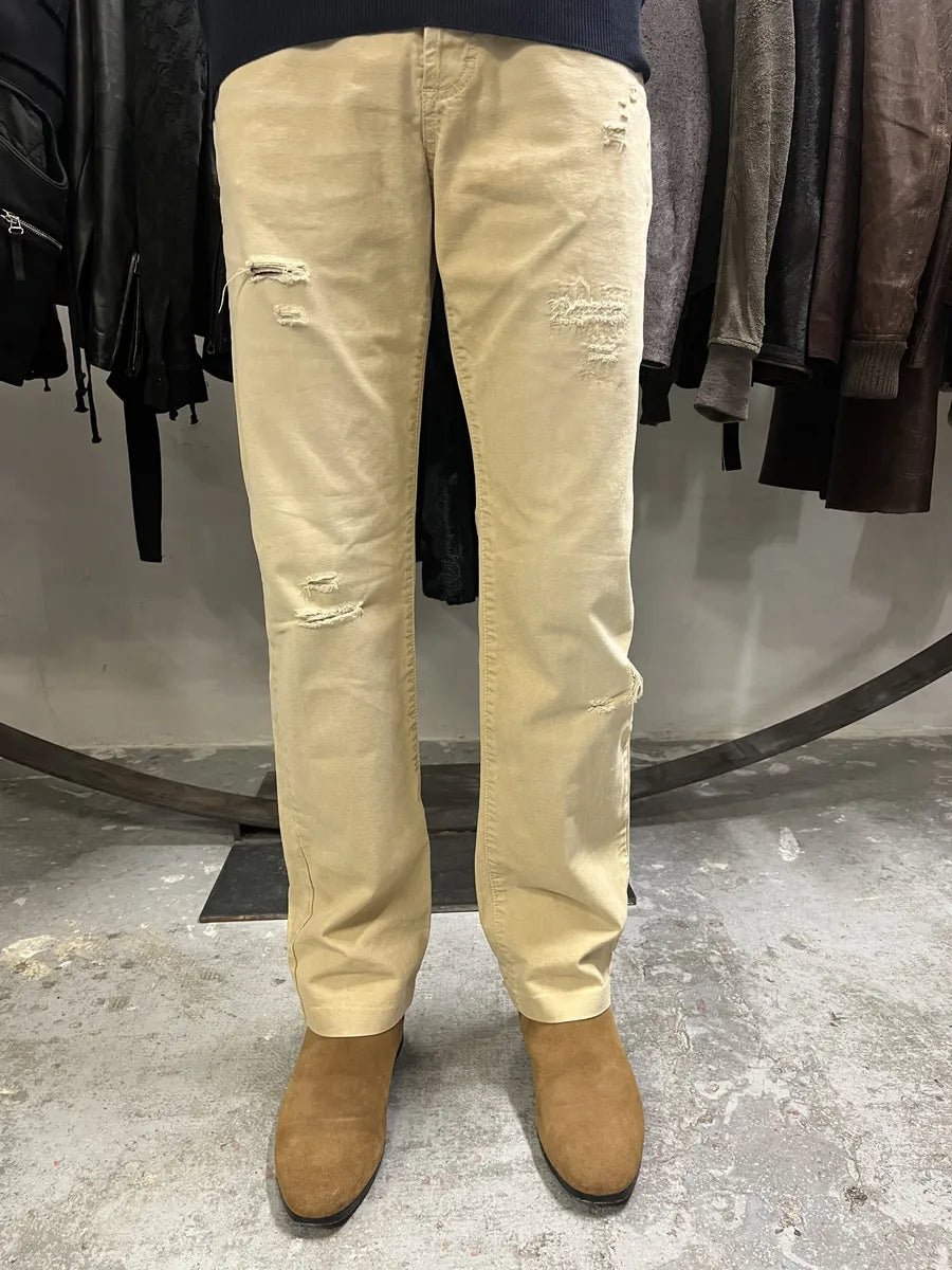 SS2005 Cavalli Beige Distressed Relaxed Pants (XS/S) CjtjDIP 3