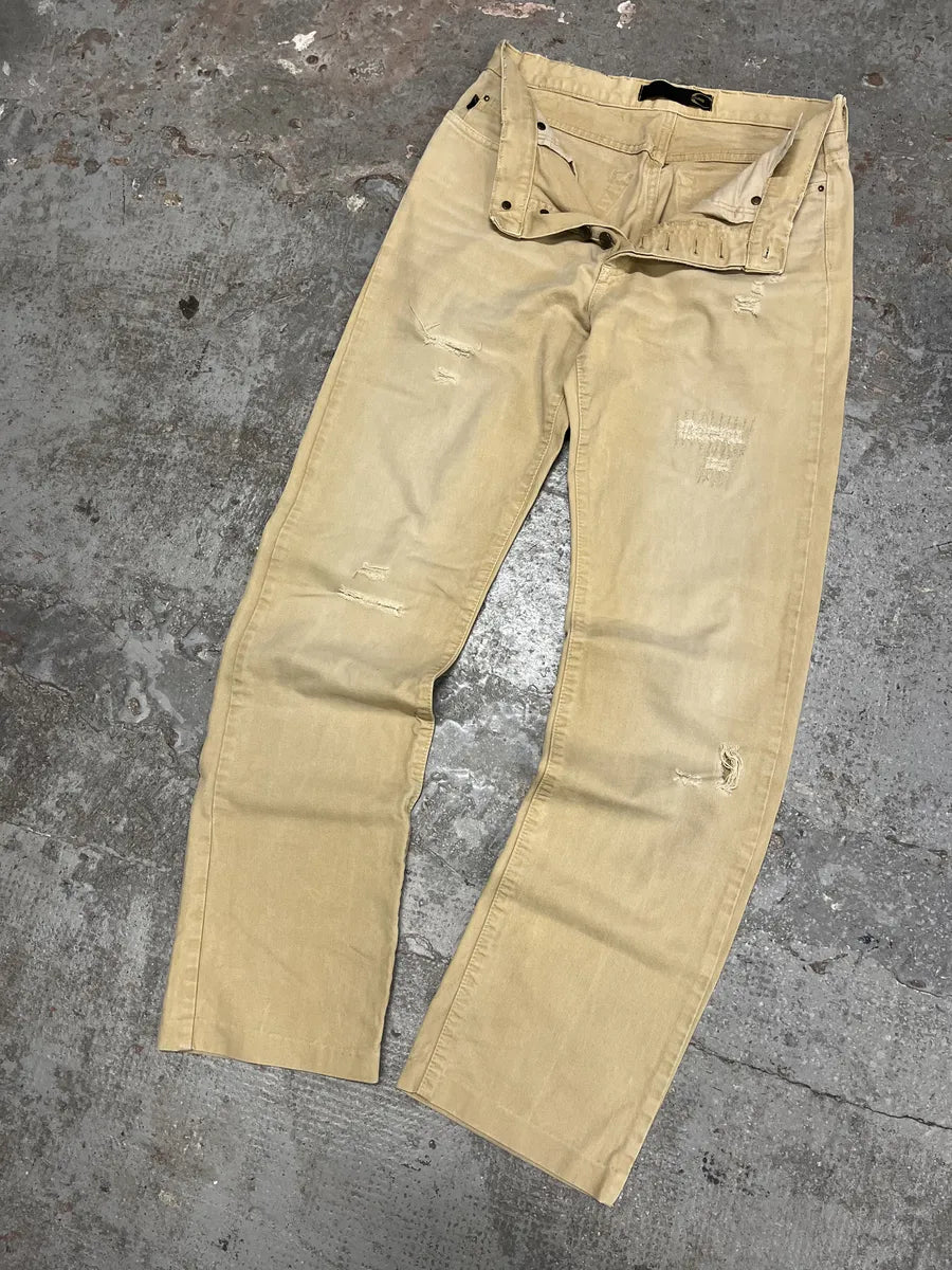 SS2005 Cavalli Beige Distressed Relaxed Pants (XS/S) CjtjDIP 6