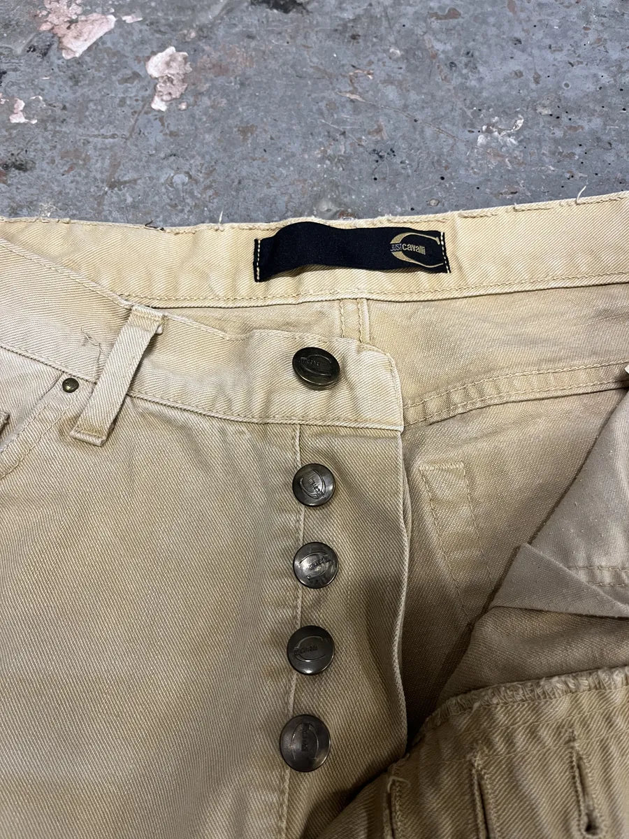 SS2005 Cavalli Beige Distressed Relaxed Pants (XS/S) CjtjDIP 8