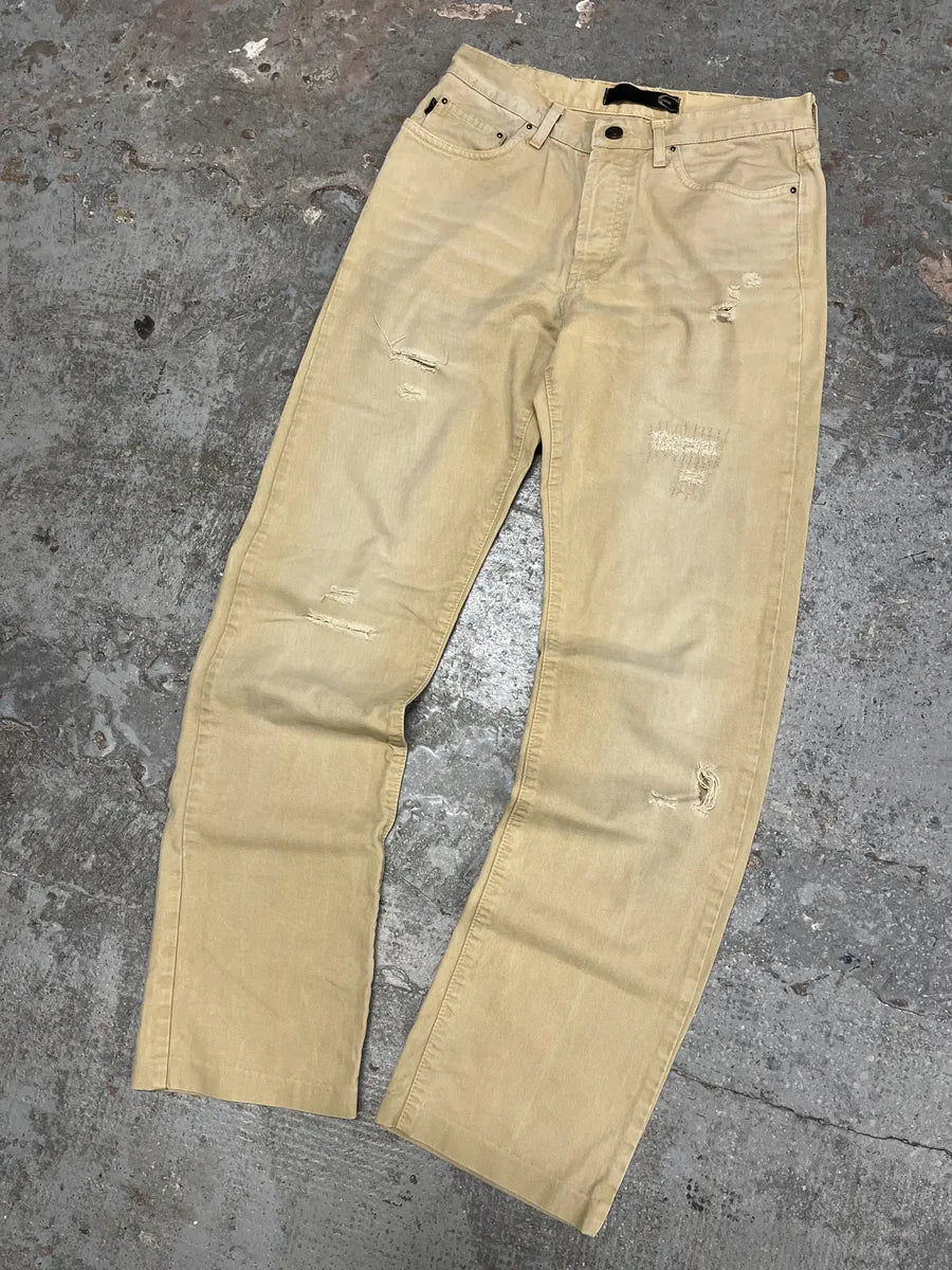 SS2005 Cavalli Beige Distressed Relaxed Pants (XS/S) CjtjDIP 9