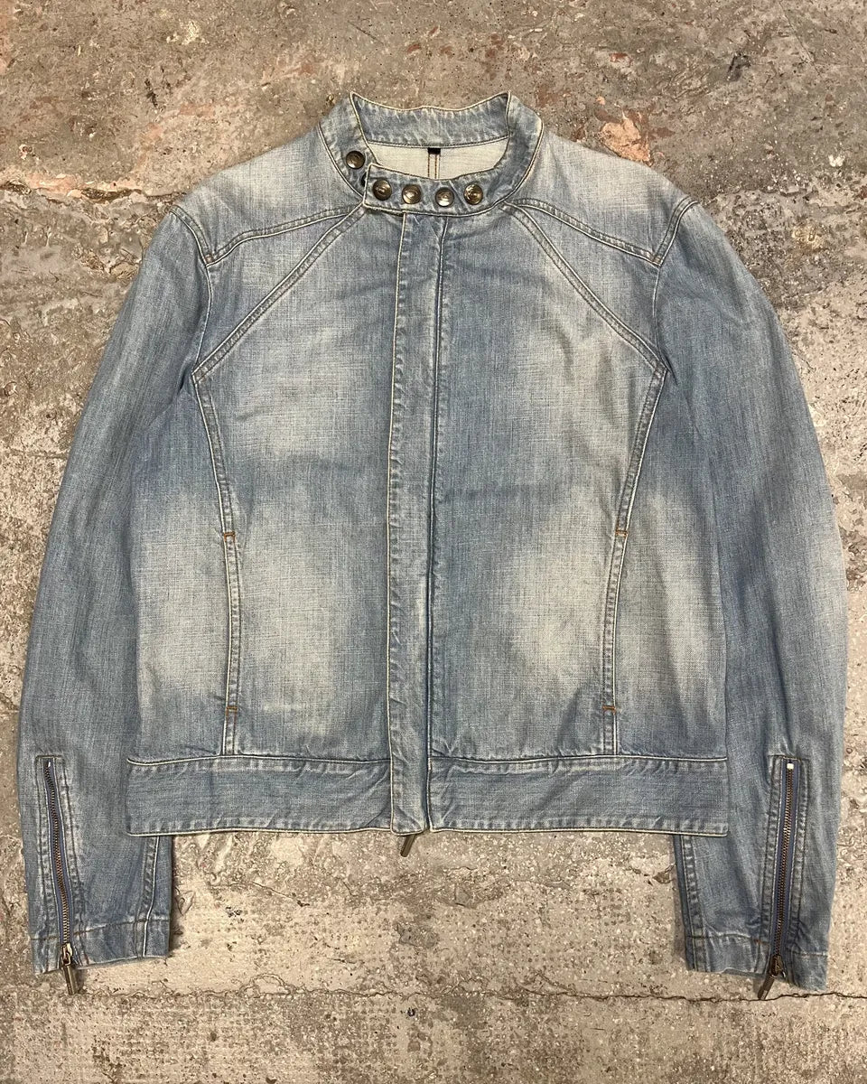 SS2005 Cavalli Biker Light Blue Denim Jacket (M) yNIOYyf 2
