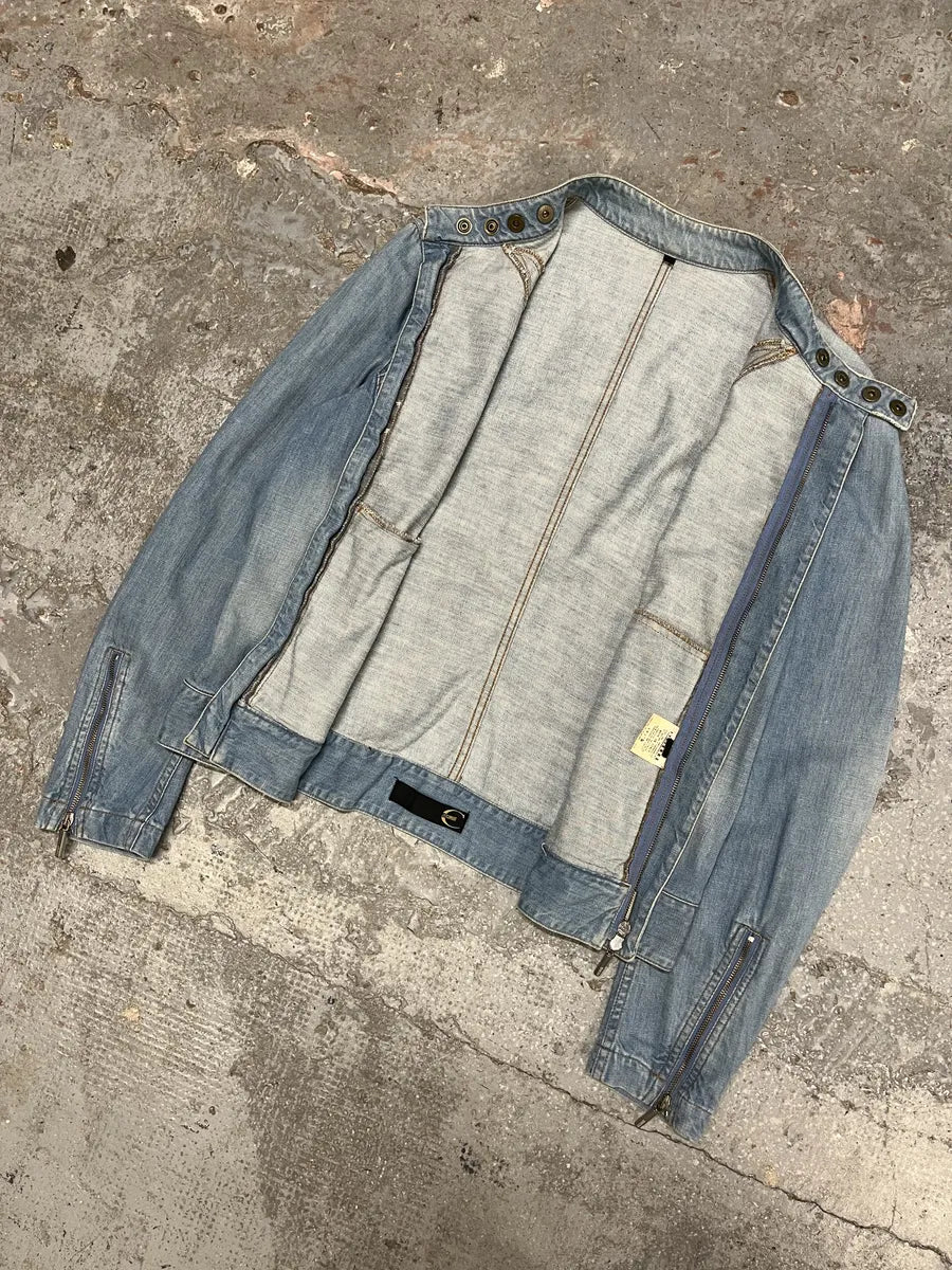 SS2005 Cavalli Biker Light Blue Denim Jacket (M) yNIOYyf 8