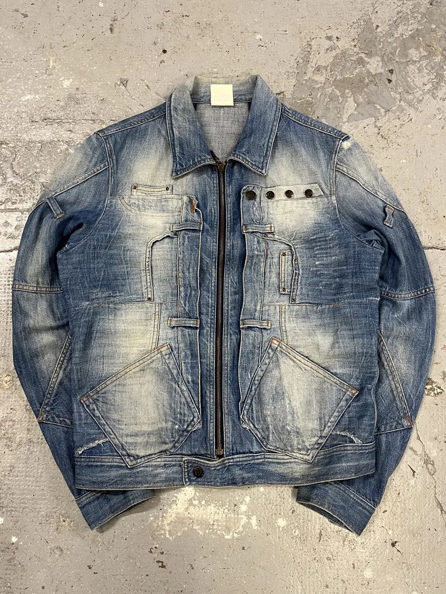 SS2005 Cavalli Biker Multi Pockets Blue Denim Jacket GJqmHna 0