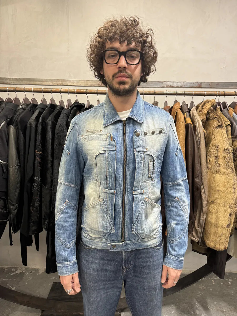 SS2005 Cavalli Biker Multi Pockets Blue Denim Jacket GJqmHna 1