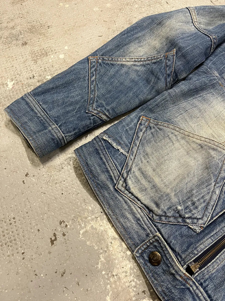 SS2005 Cavalli Biker Multi Pockets Blue Denim Jacket GJqmHna 4