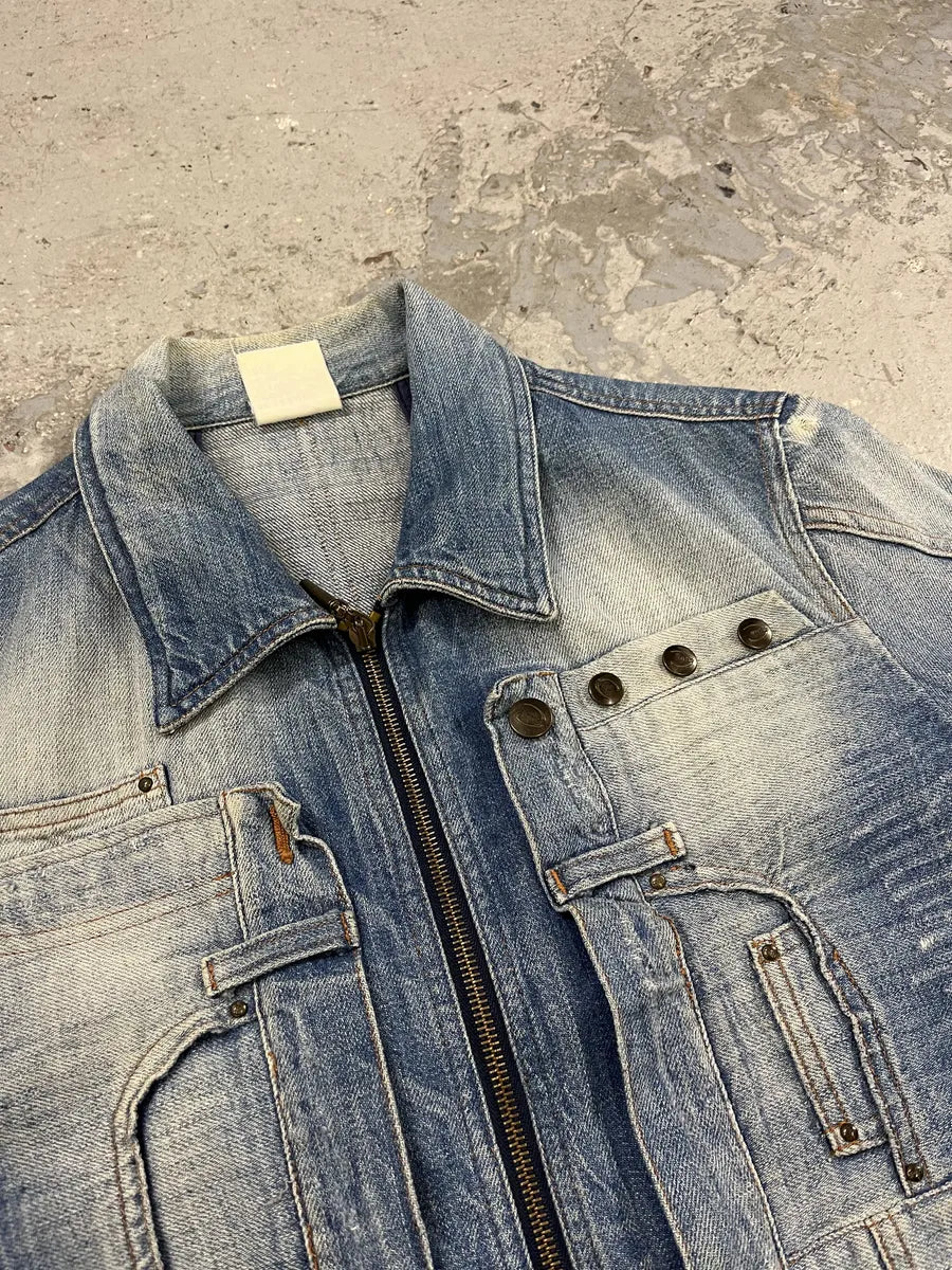 SS2005 Cavalli Biker Multi Pockets Blue Denim Jacket GJqmHna 5