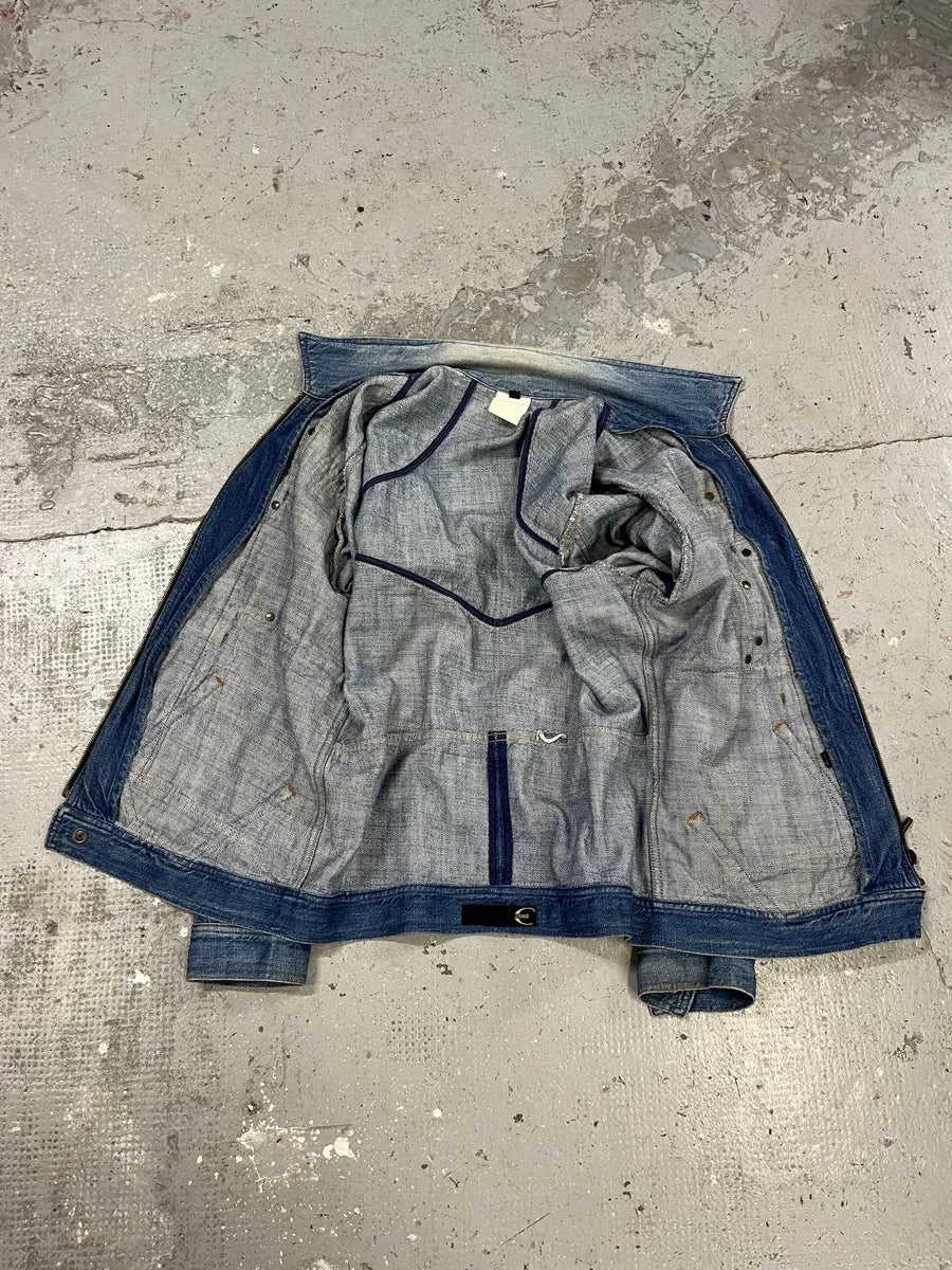 SS2005 Cavalli Biker Multi Pockets Blue Denim Jacket GJqmHna 7
