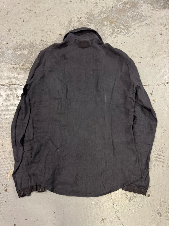 SS2005 Cavalli Black Linen Leather Shirt GwtmVFj 4