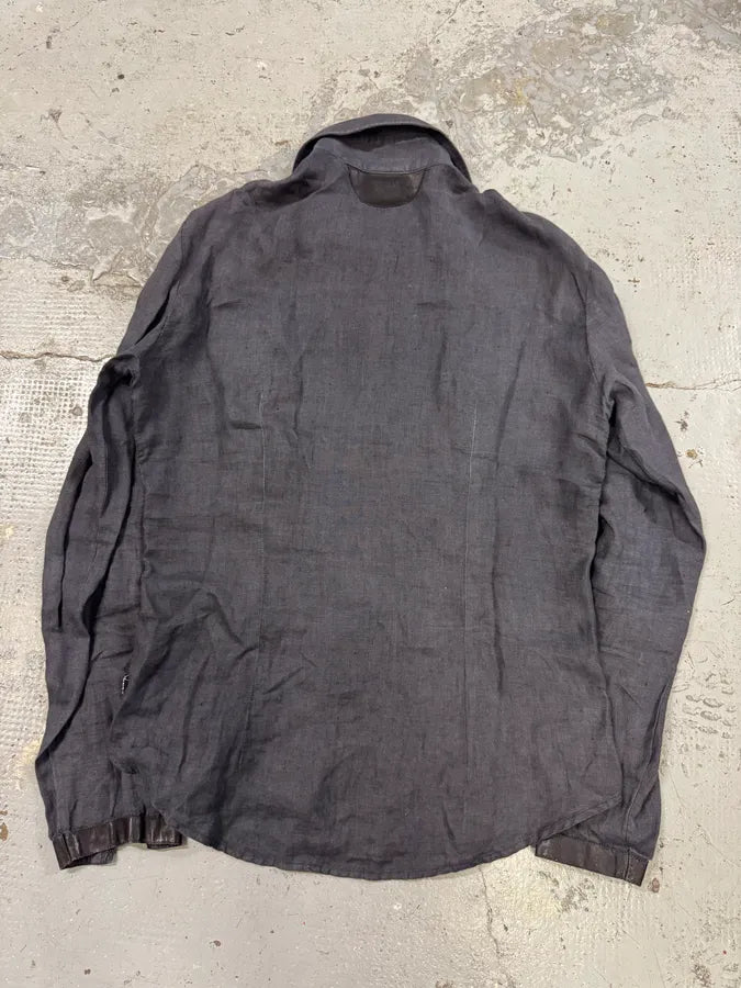 SS2005 Cavalli Black Linen Leather Shirt GwtmVFj 5