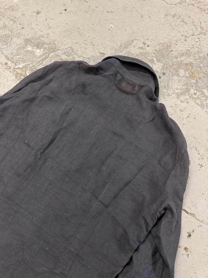 SS2005 Cavalli Black Linen Leather Shirt GwtmVFj 6