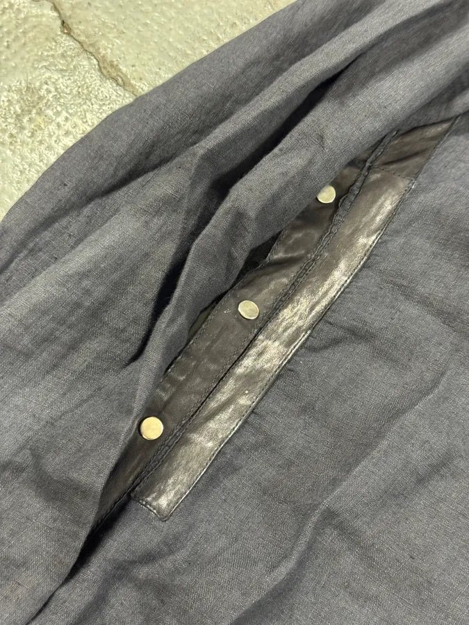 SS2005 Cavalli Black Linen Leather Shirt GwtmVFj 9