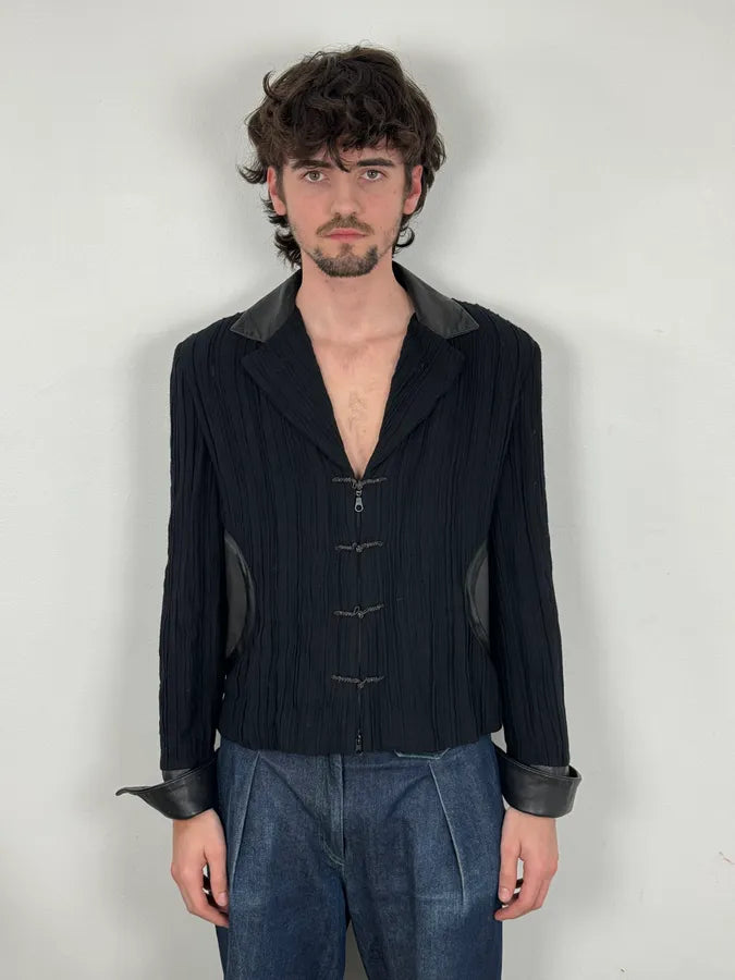 SS2005 Cavalli Black Pleated Hybrid Blazer Jacket UvzVzOx 1