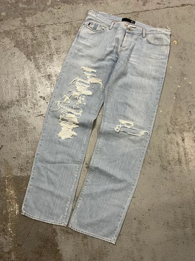 SS2005 Cavalli Blue Distressed Cozy Denim Jeans rrDRZZP 4