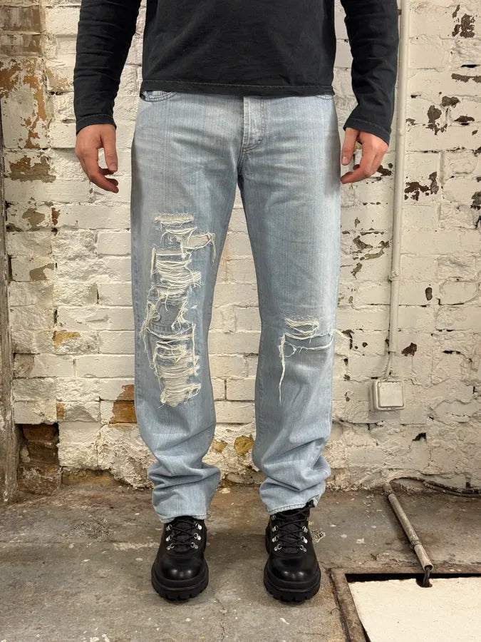 SS2005 Cavalli Blue Distressed Cozy Denim Jeans rrDRZZP 1