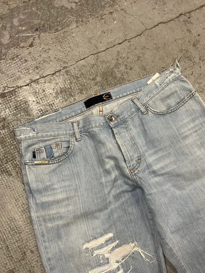 SS2005 Cavalli Blue Distressed Cozy Denim Jeans rrDRZZP 5