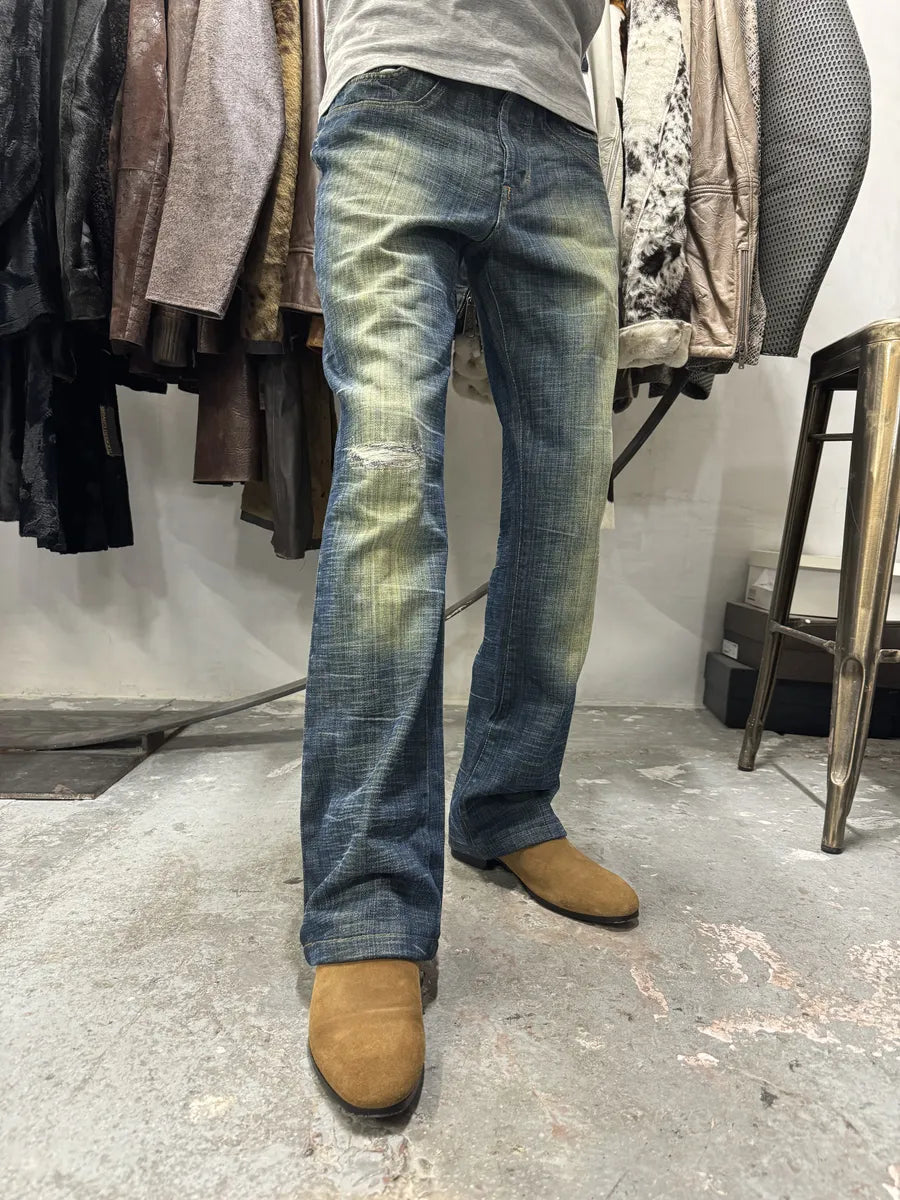 SS2005 Cavalli Blue Flared Yellowish Faded Denim Jeans (S) 1