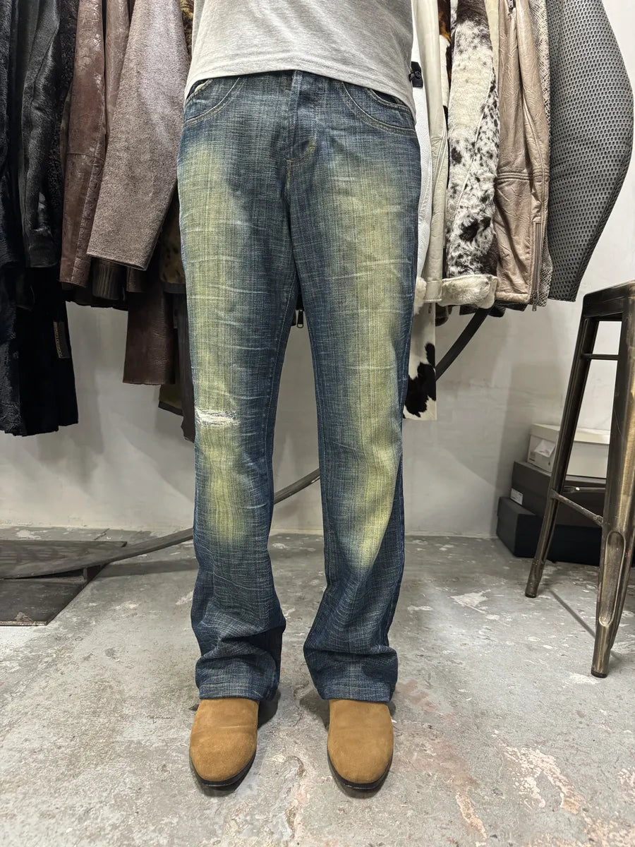 SS2005 Cavalli Blue Flared Yellowish Faded Denim Jeans (S) 2