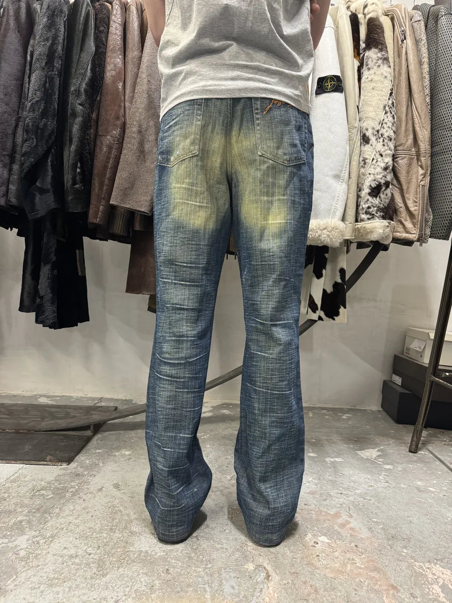 SS2005 Cavalli Blue Flared Yellowish Faded Denim Jeans (S) 3
