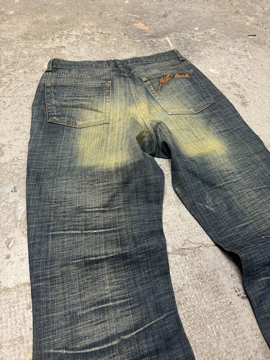 SS2005 Cavalli Blue Flared Yellowish Faded Denim Jeans (S) 4