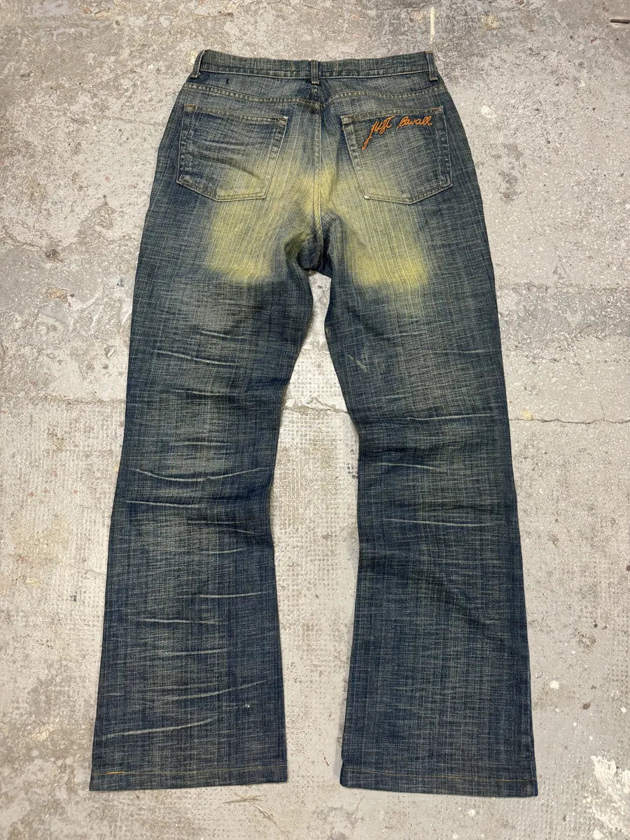SS2005 Cavalli Blue Flared Yellowish Faded Denim Jeans (S) 5