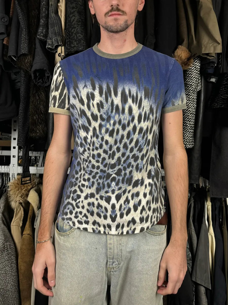 SS2005 Cavalli Blue Leopard Print T-Shirt IOiVuAf 1