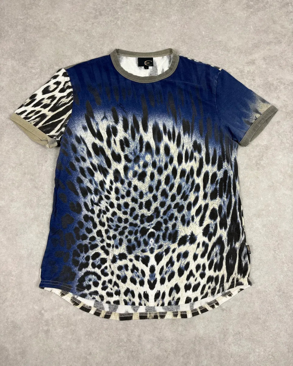 SS2005 Cavalli Blue Leopard Print T-Shirt IOiVuAf 0