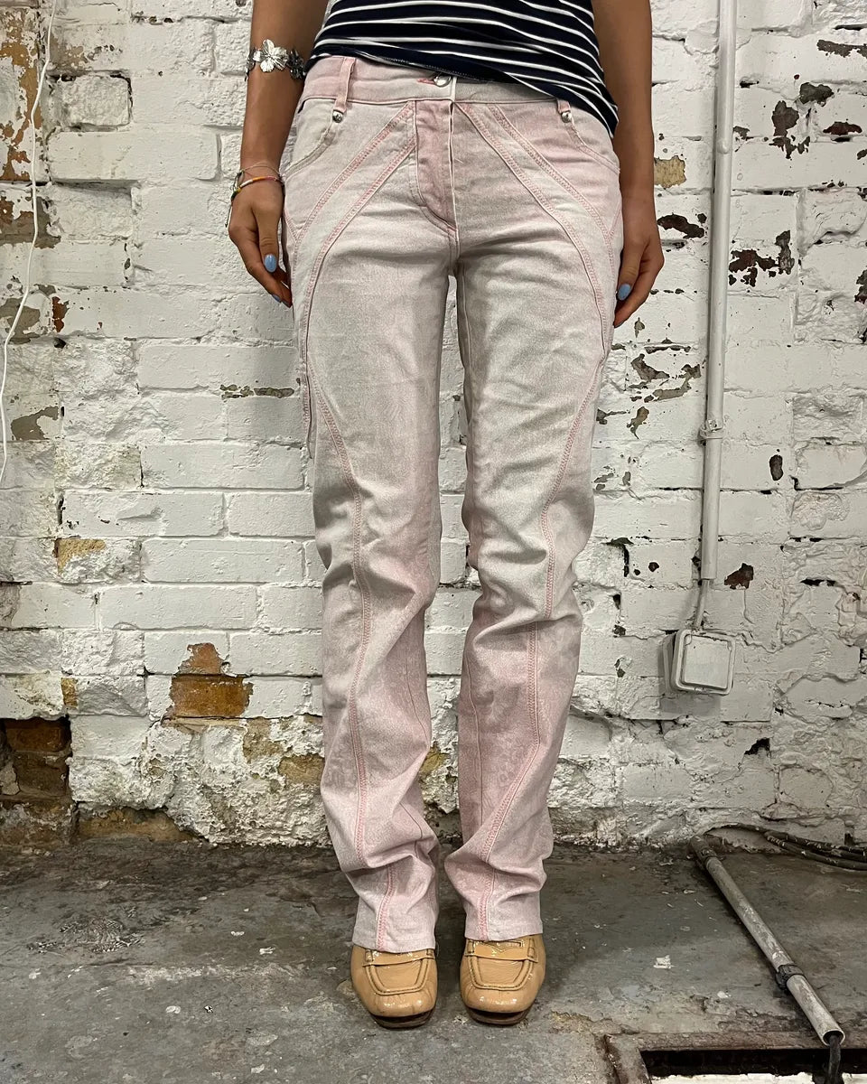 SS2005 Cavalli Contrast Stitch Pink Denim Jeans PSpCGMF 0