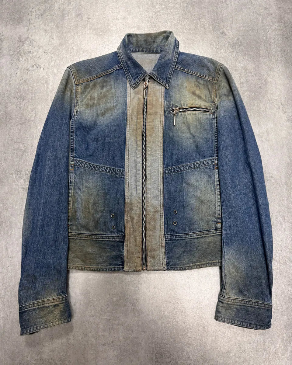 SS2005 Cavalli Blue Dirty Effect Denim Jacket lcUKUdw 0