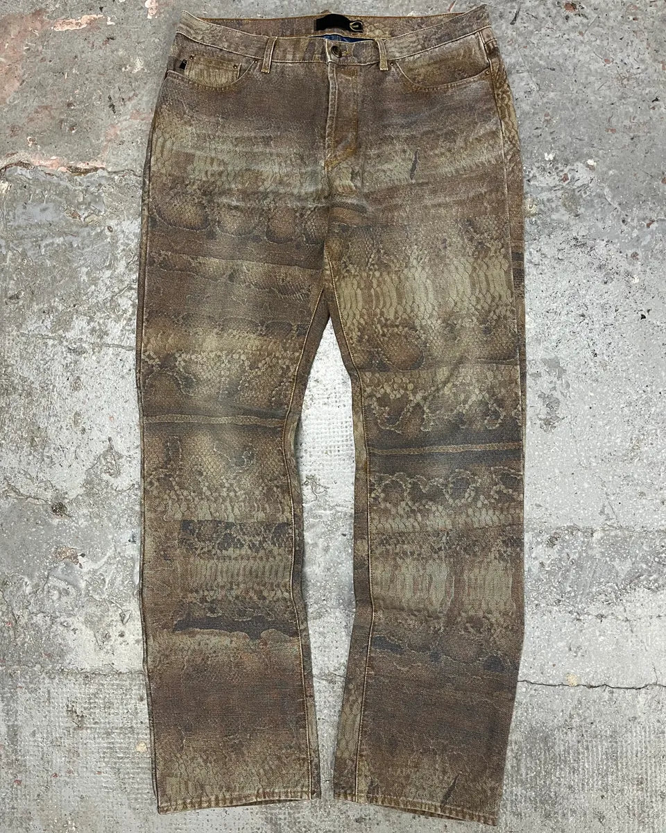 SS2005 Cavalli Python Snakeskin Effect Marble Brown Pants (L/XL) QlNOovP 0