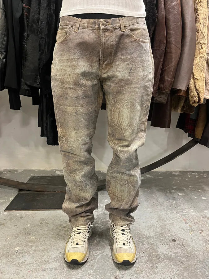 SS2005 Cavalli Python Snakeskin Effect Marble Brown Pants (L/XL) QlNOovP 1