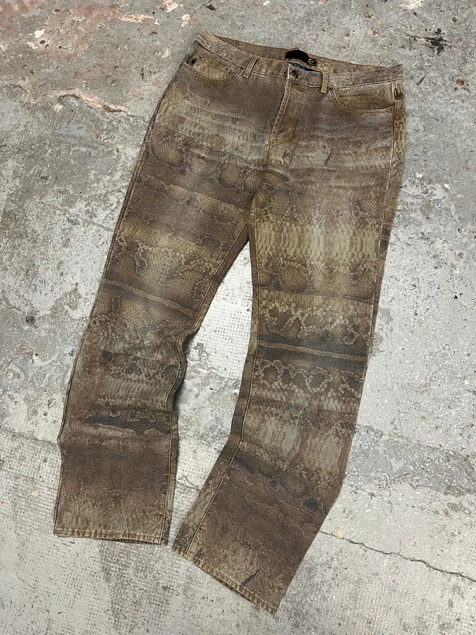 SS2005 Cavalli Python Snakeskin Effect Marble Brown Pants (L/XL) QlNOovP 4