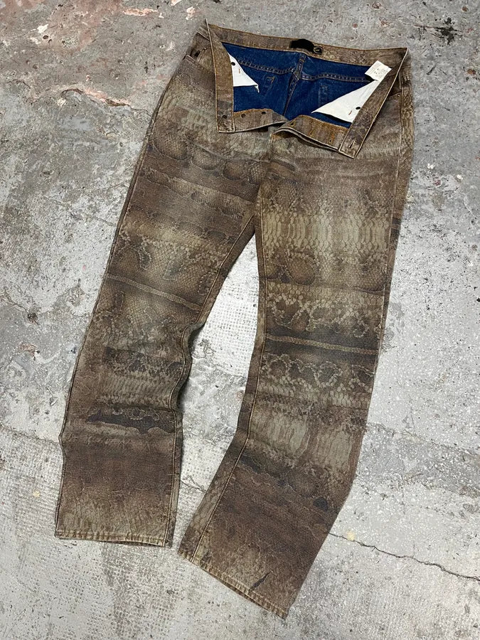 SS2005 Cavalli Python Snakeskin Effect Marble Brown Pants (L/XL) QlNOovP 5