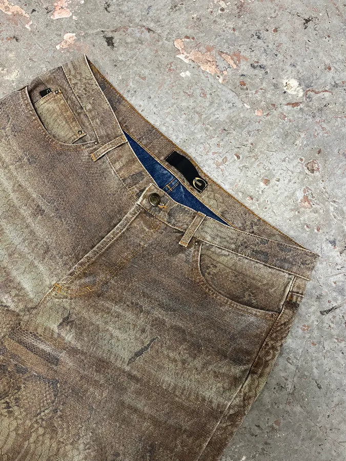 SS2005 Cavalli Python Snakeskin Effect Marble Brown Pants (L/XL) QlNOovP 8