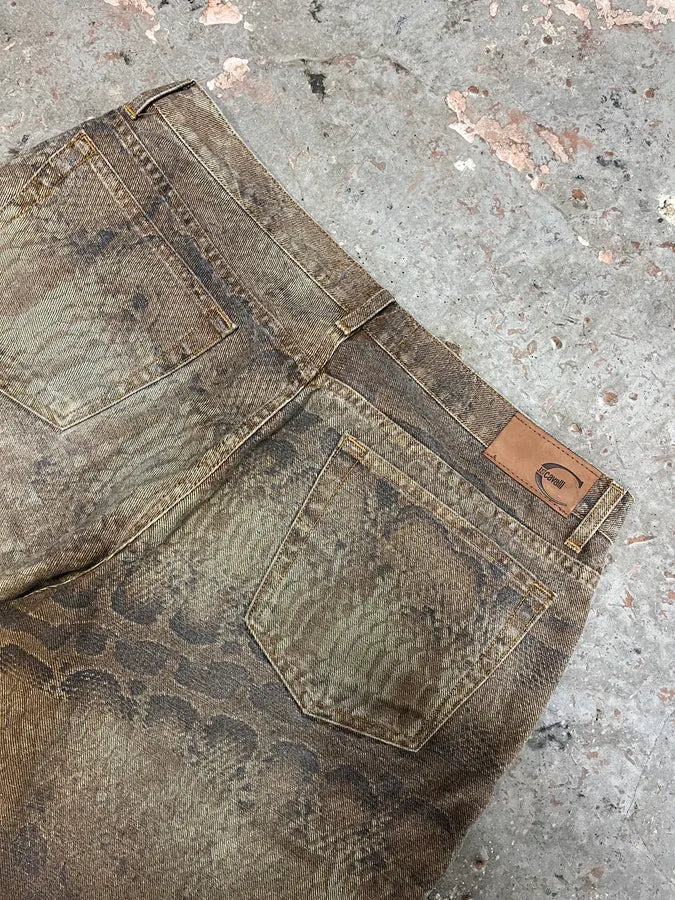 SS2005 Cavalli Python Snakeskin Effect Marble Brown Pants (L/XL) QlNOovP 9