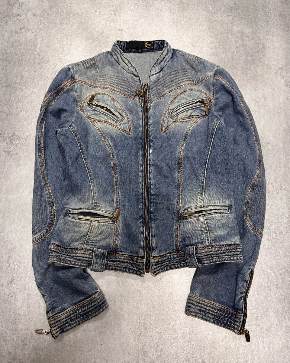 SS2005 Cavalli Sexy Biker Conceptual Denim Jacket aqTkMzr 0