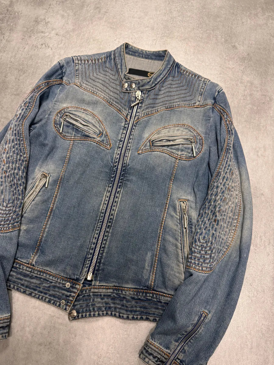 SS2005 Cavalli Sexy Biker Conceptual Denim Jacket AalzMOt 1