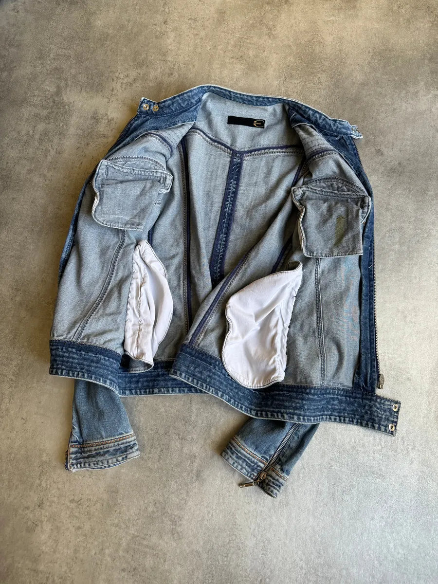 SS2005 Cavalli Sexy Biker Conceptual Denim Jacket yPfeiCB 10