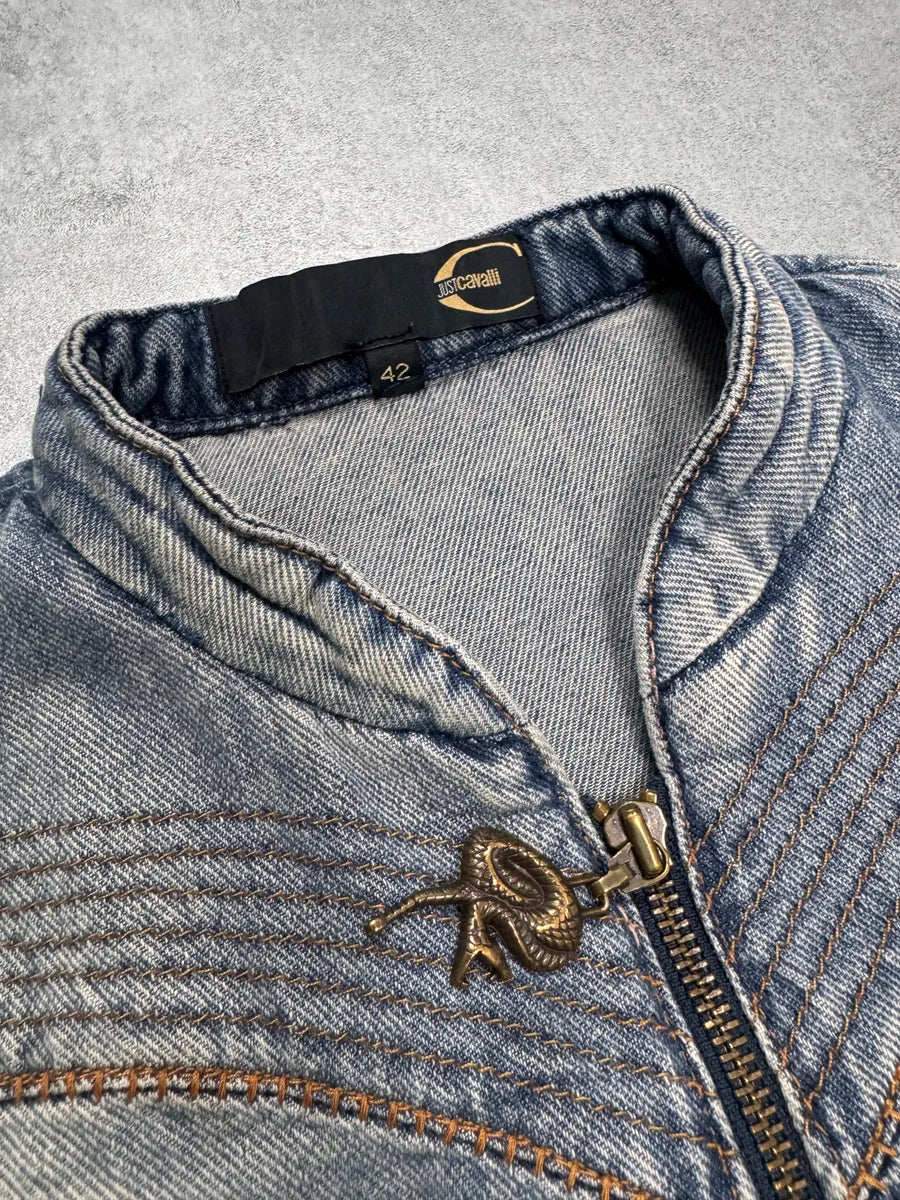 SS2005 Cavalli Sexy Biker Conceptual Denim Jacket aqTkMzr 4