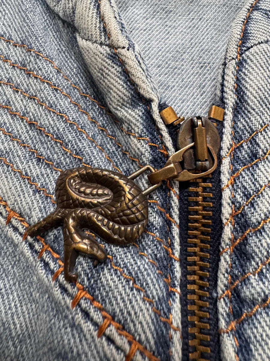 SS2005 Cavalli Sexy Biker Conceptual Blue Denim Jacket MhDVmOu 3