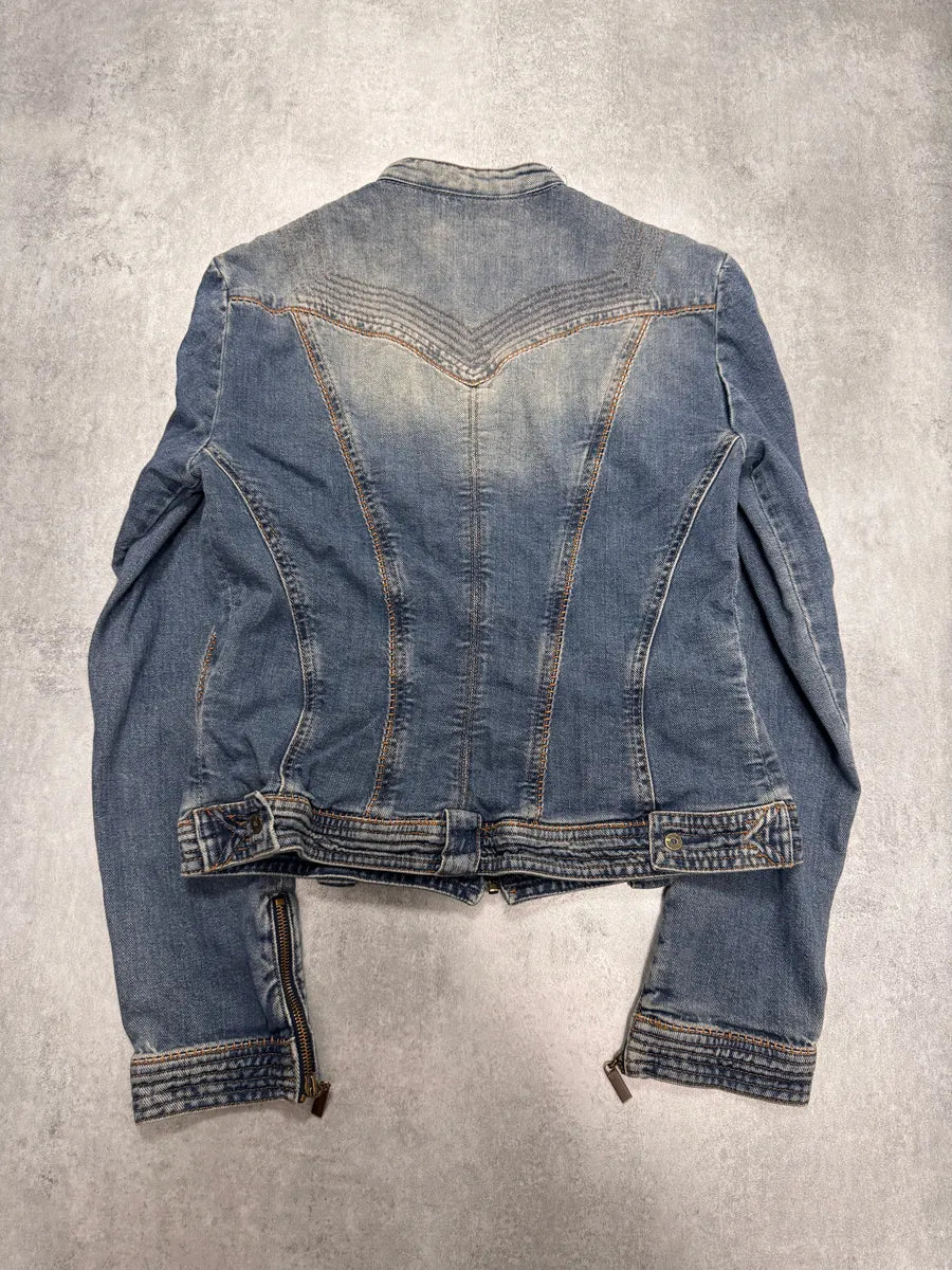 SS2005 Cavalli Sexy Biker Conceptual Denim Jacket aqTkMzr 5