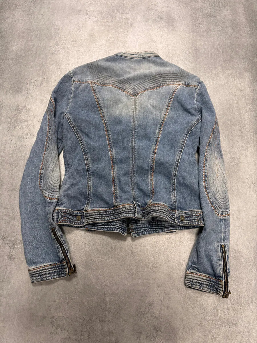 SS2005 Cavalli Sexy Biker Conceptual Blue Denim Jacket MhDVmOu 2