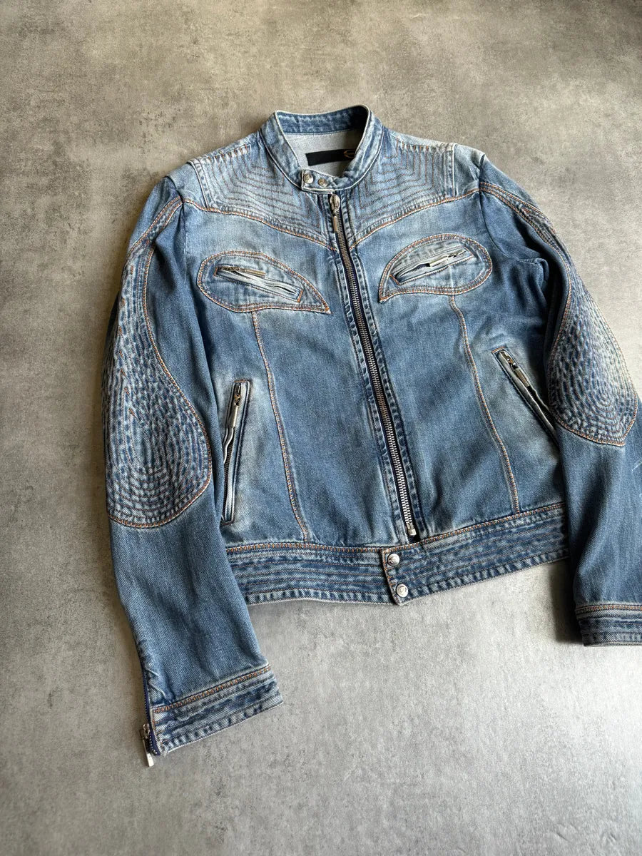 SS2005 Cavalli Sexy Biker Conceptual Denim Jacket yPfeiCB 4